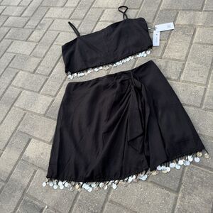 JASON WU Mother Of Pearl Beaded Sea Shell Linen Rayon Crop Top + Skirt SET NWT 6